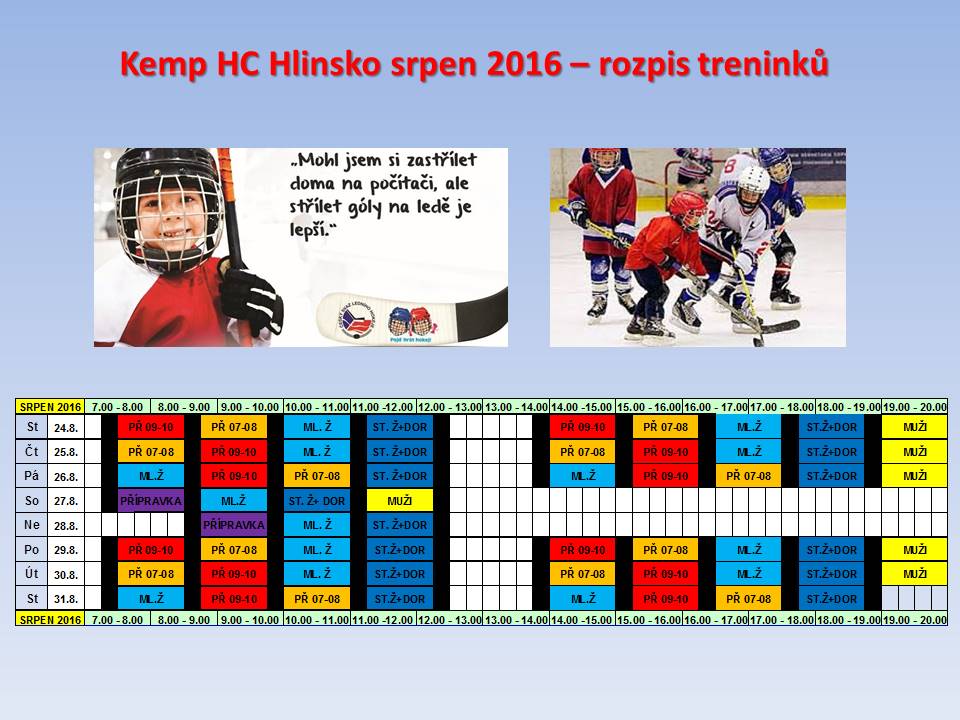 Rozpis tréninků KEMP Srpen 2016